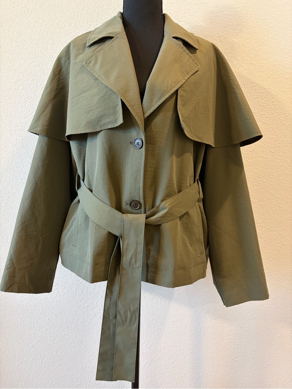A New Day Olive Short Cape Trench Jacket